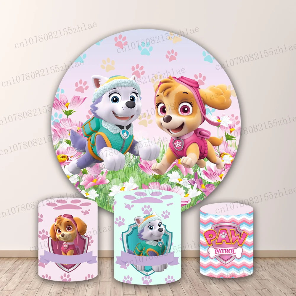 

Paw Patrol Birthday Party Photo Backdrop Baby Shower Photography Backdrop Round&Cylinders Plinth Covers Cartoon Photo Background