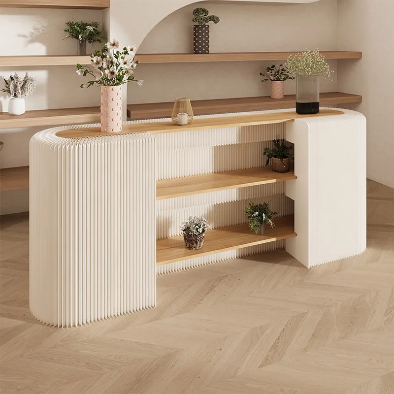 

White Circular Arc Portable Paper Office Exhibition Desk New Portable Folding Reception Desk for Reception & Exhibitions