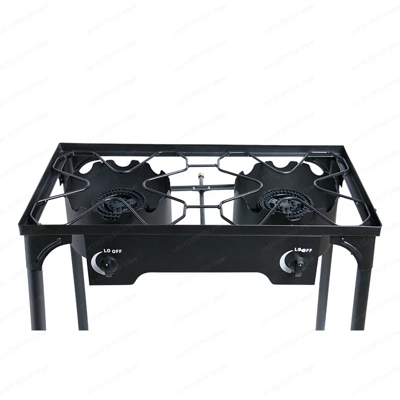 Dual Burner Cast Iron Portable Gas Stove, Detachable Propane Camping Cooktop for Outdoor Hiking BBQ Picnic