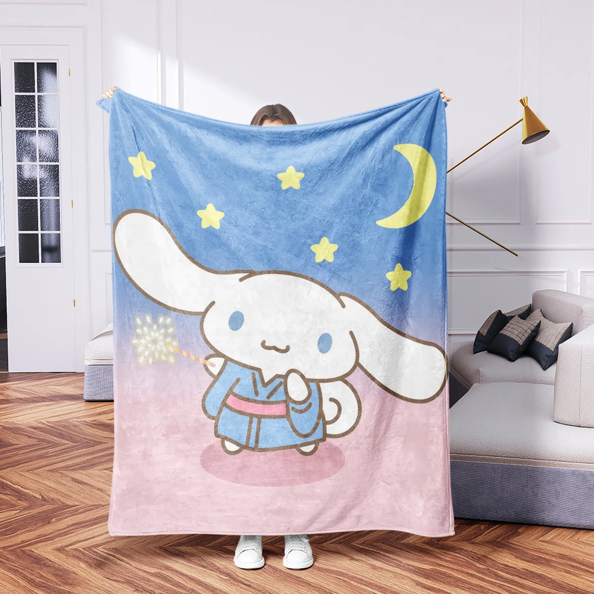 Kawaii Sanrio Cinnamonroll koc Kuromi Hello Kitty flanelowy koc Anime pluszowa lalka lekkie miękkie łóżko kanapa koc prezenty