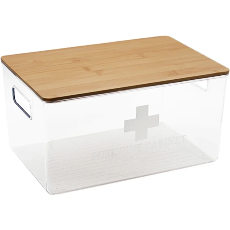 Medicine Box Home Decoration Home Bamboo Cover Medicine Storage Box Medical First Aid Box Medical Solid Color Bedroom Japanese S