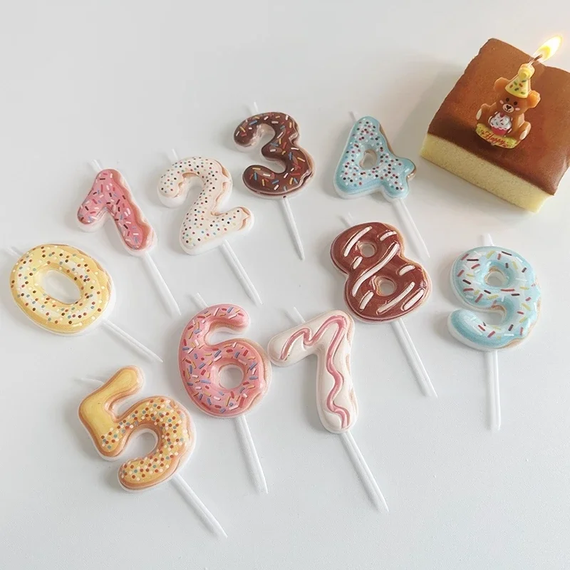 الحلو دونات عدد شمعة 0-9 عدد عيد ميلاد الشموع الحلوى معكرون كعكة توبر ديكور الذكرى استحمام الطفل لوازم الحفلات