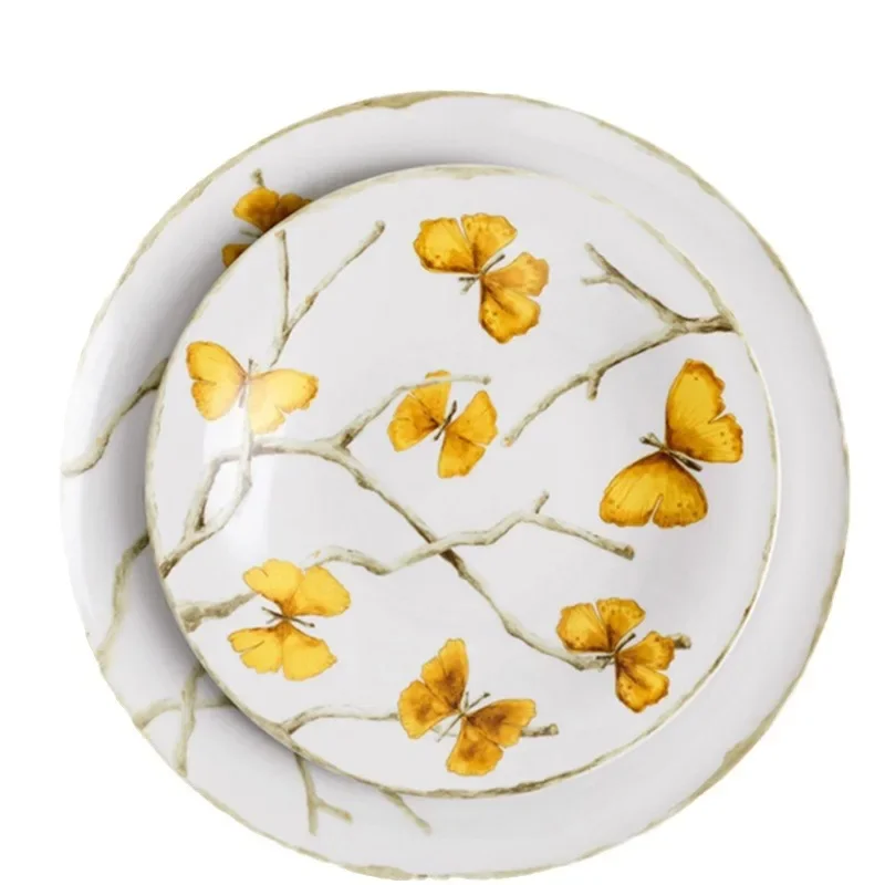 White orchid double snack rack, butterfly ginkgo afternoon cake plate