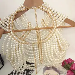 Chic Ins European American High Street Holiday Fashion Handmade Pearls Shawl Women Cape Smock Outerwear Celibrity Lady Cover Top