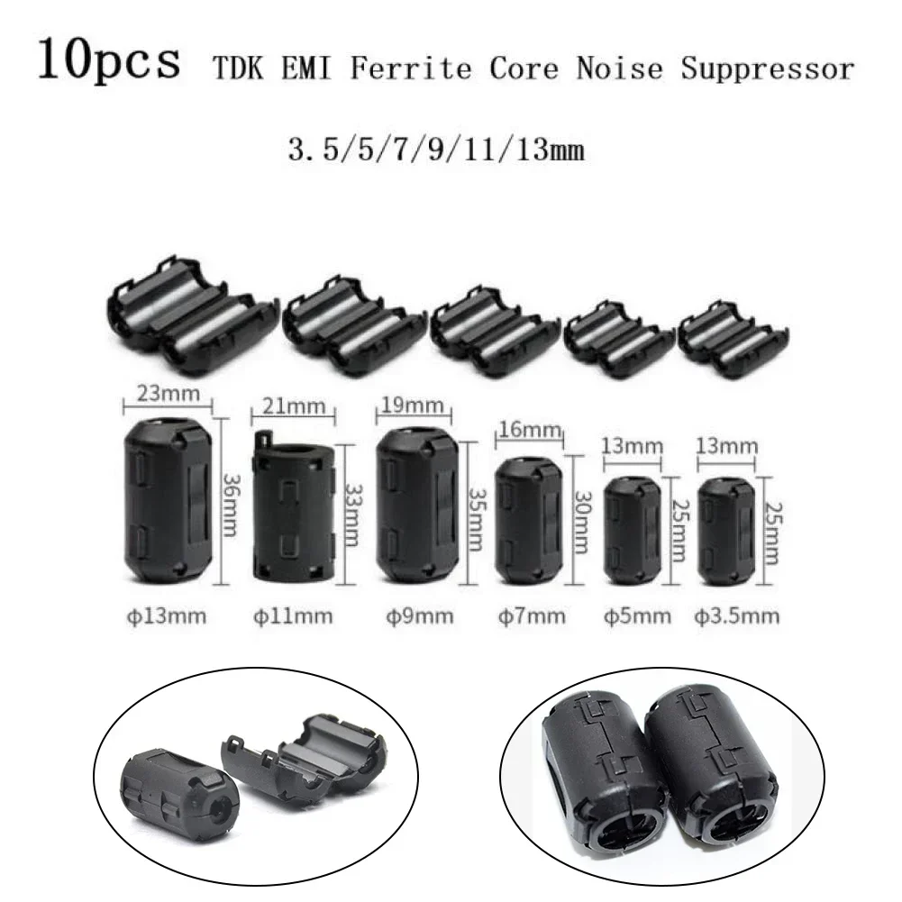 10 Pcs Ferrite Core Choke Clip Noise Suppressor Filter Ring Cable Clamp RFI For Audio/Video Cables Power Cord Cables Clips