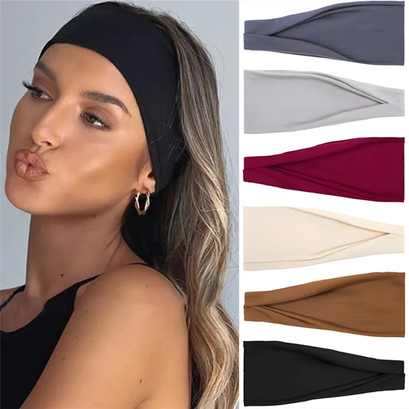 New Women Headband Solid Color Cotton Wide Turban Knotted Headwrap Girls Hairband Fashion Elastic Hair Bands Hair Accessories