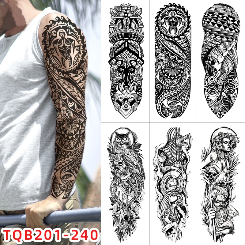 Dog Roma Clock Eye  Waterproof Temporary Tattoo Sticker Anubis Ancient Egypt Full Arm Fake Tatto Flash Tatoo Sleeve for Men Wome