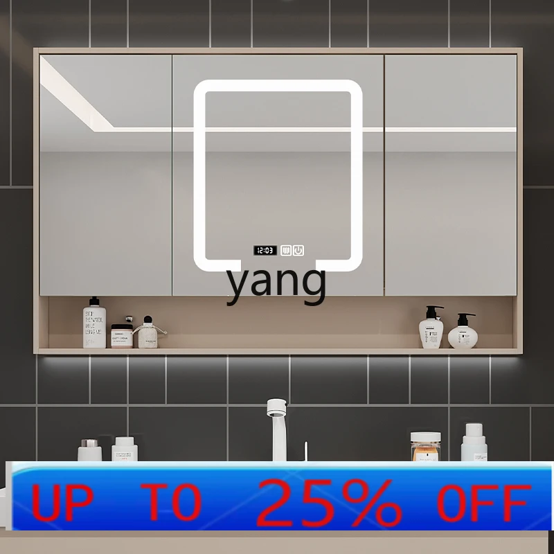 ตู้กระจกห้องน้ำ LHH ติดผนัง ตู้ห้องน้ำไม้เนื้อแข็ง กระจกเต็มบานอัจฉริยะ พร้อมที่เก็บของ