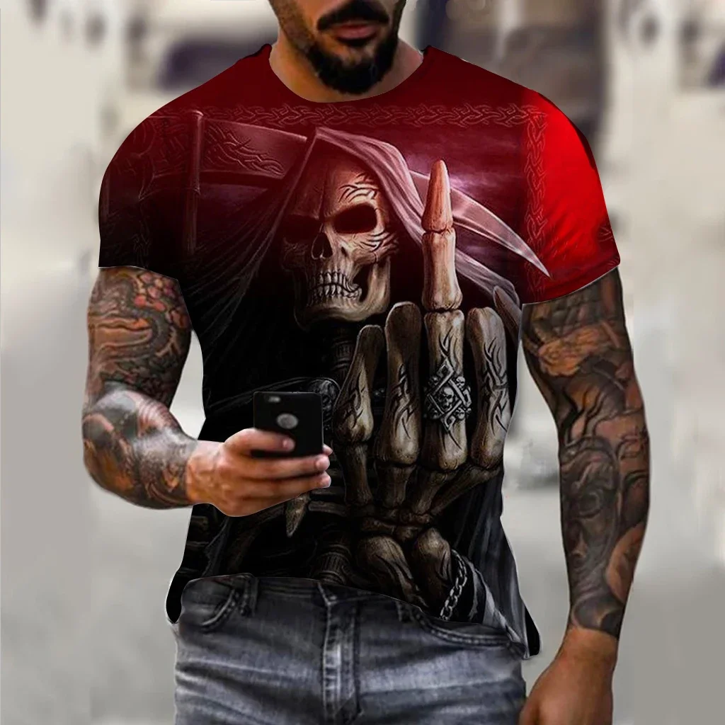 

Vintage T Shirts For Men Horror Undead Skull Pattern 3D Printed Short Sleeve Oversized T-shirt Fashion Casual Men's Clothing Top