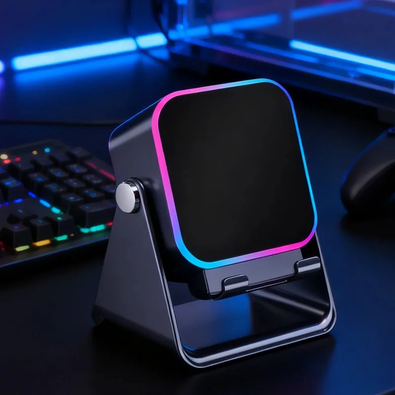

Upgraded Folding Phone Holder With Induction Speaker & Light, 10W Portable Audio Bracket For Desk, Home, Office, Travel Decor