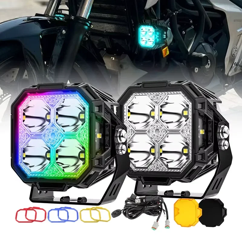 Super Wide No Blind RGB DRL Car Driving Light Accessories Offroad Motor Spot Side Shooter Red Blue Yellow Bezel on Front for