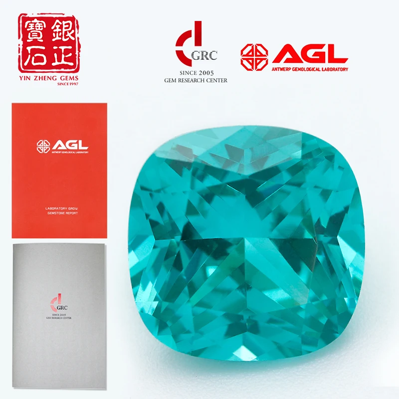 YinZheng Lab Grown Paraiba Flame Melted Cushion Cultivate Paraiba Can Provide AGL Certifacate Loose Synthetic Paraiba Tourmaline