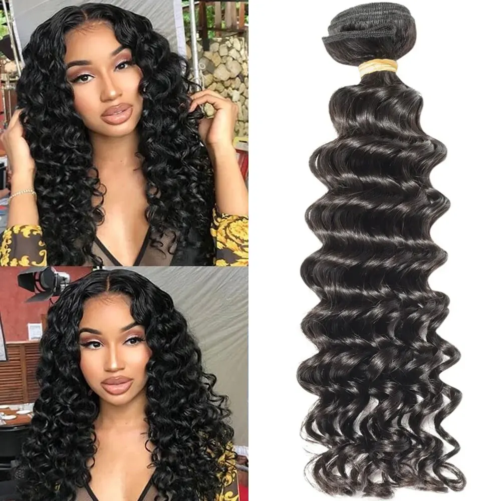 Brazilian Virgin Deep Wave Bundles 100% Unprocessed Deep Curly Human Hair 1/3/4 Bundles Grade Deep Wave Human Hair Natural Color