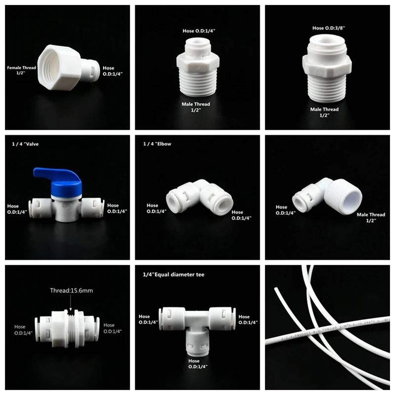 

5PCS 1/4" 3/8" Hose Water Purifier Accessories Reverse Osmosis Quick Coupling Aquarium Fitting RO Water Plastic Pipe Connector