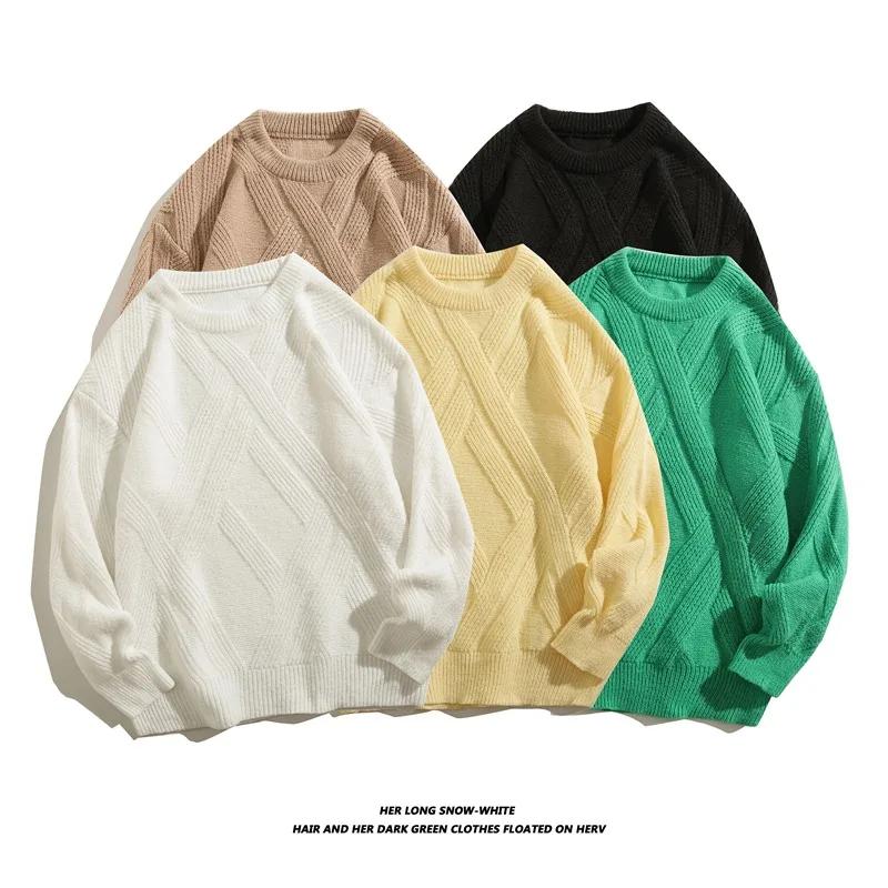 

Осенне-зимний клетчатый пуловер Fried Dough Twists с круглым вырезом, винтажный свитер, американский свободный вязаный мужской свитер для влюбленных