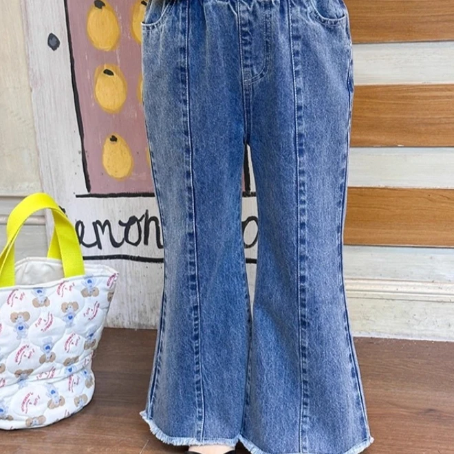 

Pants 2025 Autumn and Winter New Children's Clothing Korean Style Girl Baby Fashion All Match Horn Jeans Casual and Simple