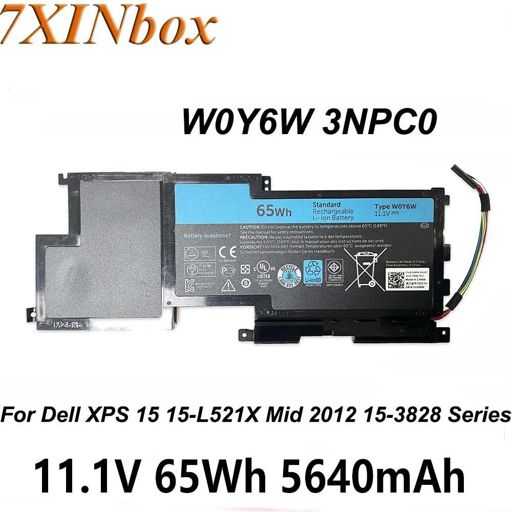 

7XINbox W0Y6W 03NPC0 9F233 11.1V 65Wh 5640mAh Laptop Battery For Dell XPS 15 L521X Mid 2012 15-3828 Series 09F233 3NPC0 09F2JJ