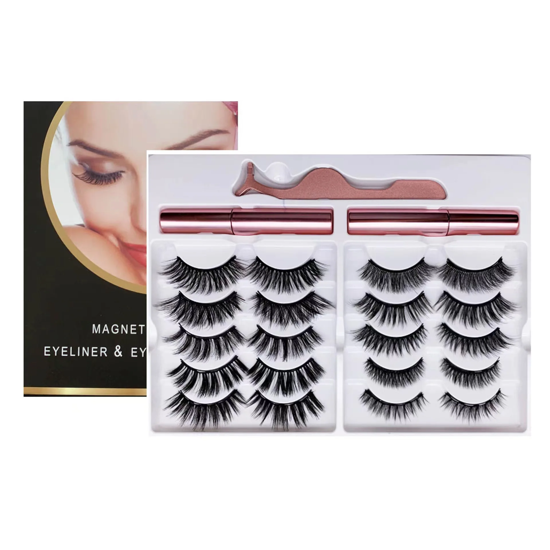 Magnetic eyeliner 10 pairs, magnetic eyelashes set 3D magnet eyelash magnetic lashes wholesale reusable eye lashes