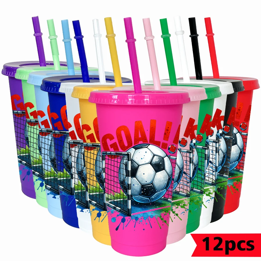 12pcs-pack-football-goal-pattern-26oz-colored-plastic-cold-cup-birthday-back-to-school-season-party-drinks-coffee