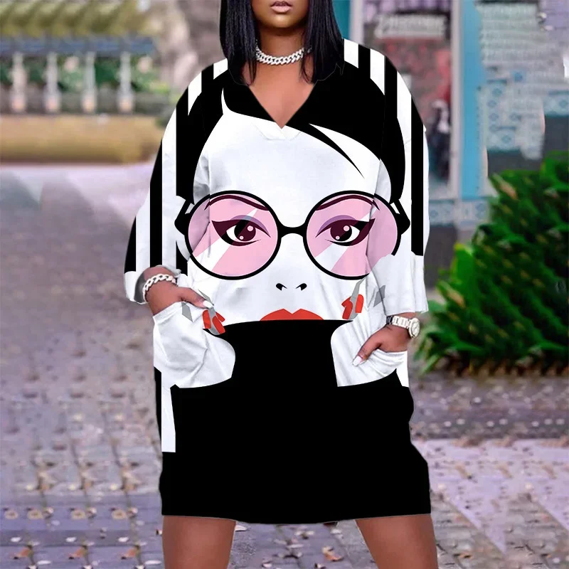 포트레이트 프린트 드레스 섹시 캐주얼 아프리카 여성 드레스 파티 이브닝 루즈 패션 드레스 미디 립스 베스티도스 보헤미안 비치 선드레스