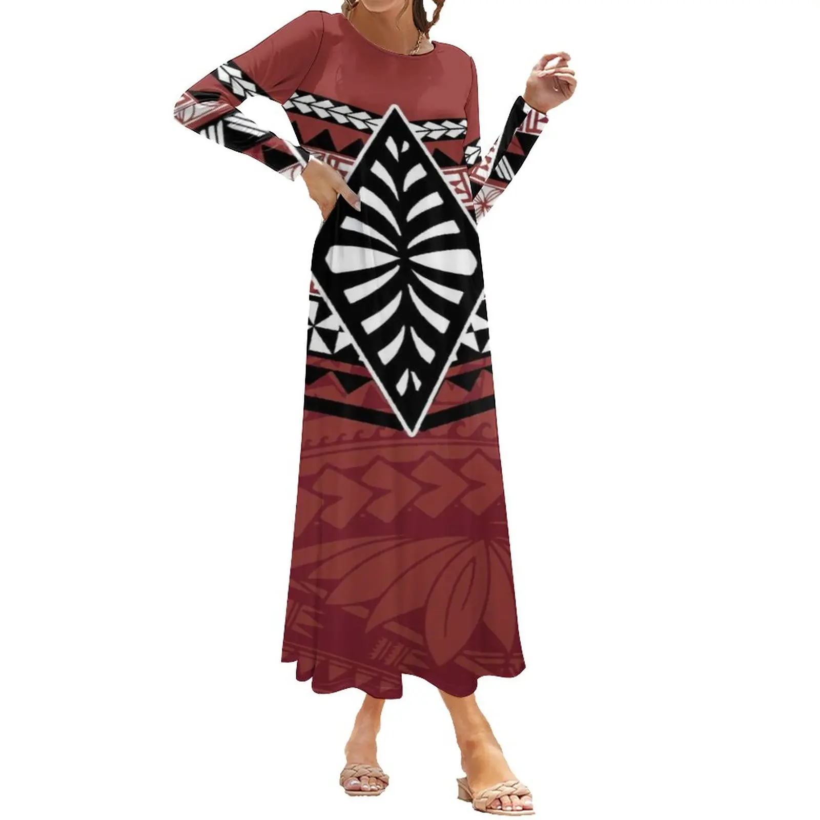 Island Casual Dress Polynesian Luxury Design Super Cheap Super Cheap Round Neck Female Fashionable Dress Full Pattern Custom