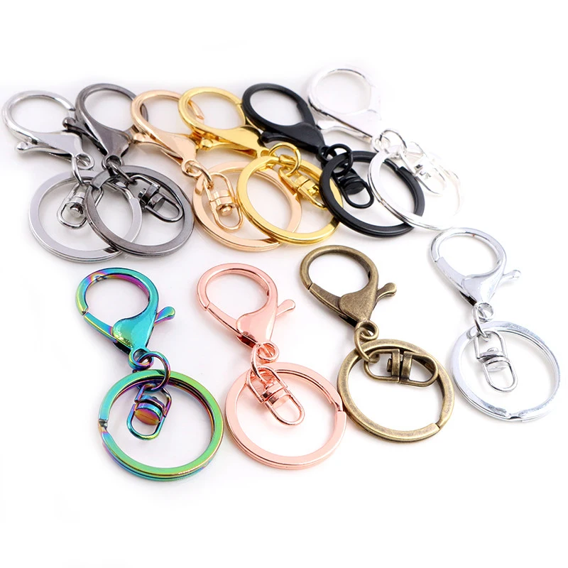 Picture: 5pcs/lot 30mm Key Ring Long 70mm Popular classic 11 Colors Plated lobster clasp key hook chain jewelry making for keychain
