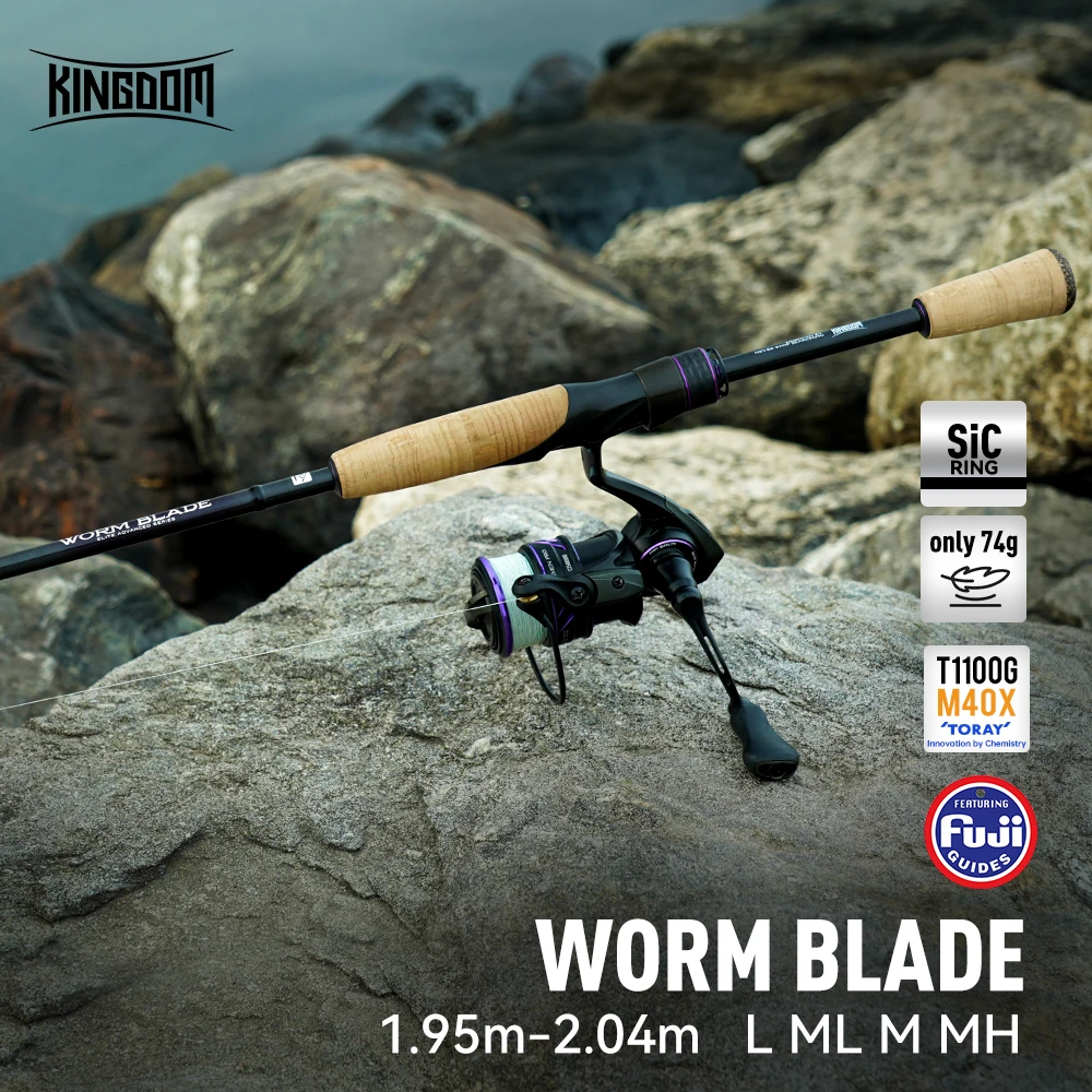 Caña de Pescar Kingdom Worm Blade, 1.95m-2.04m, L ML M MH, Anillas de Guía Fuji, Tela de Carbono Toray 33T+40T, para Pesca de Lubina