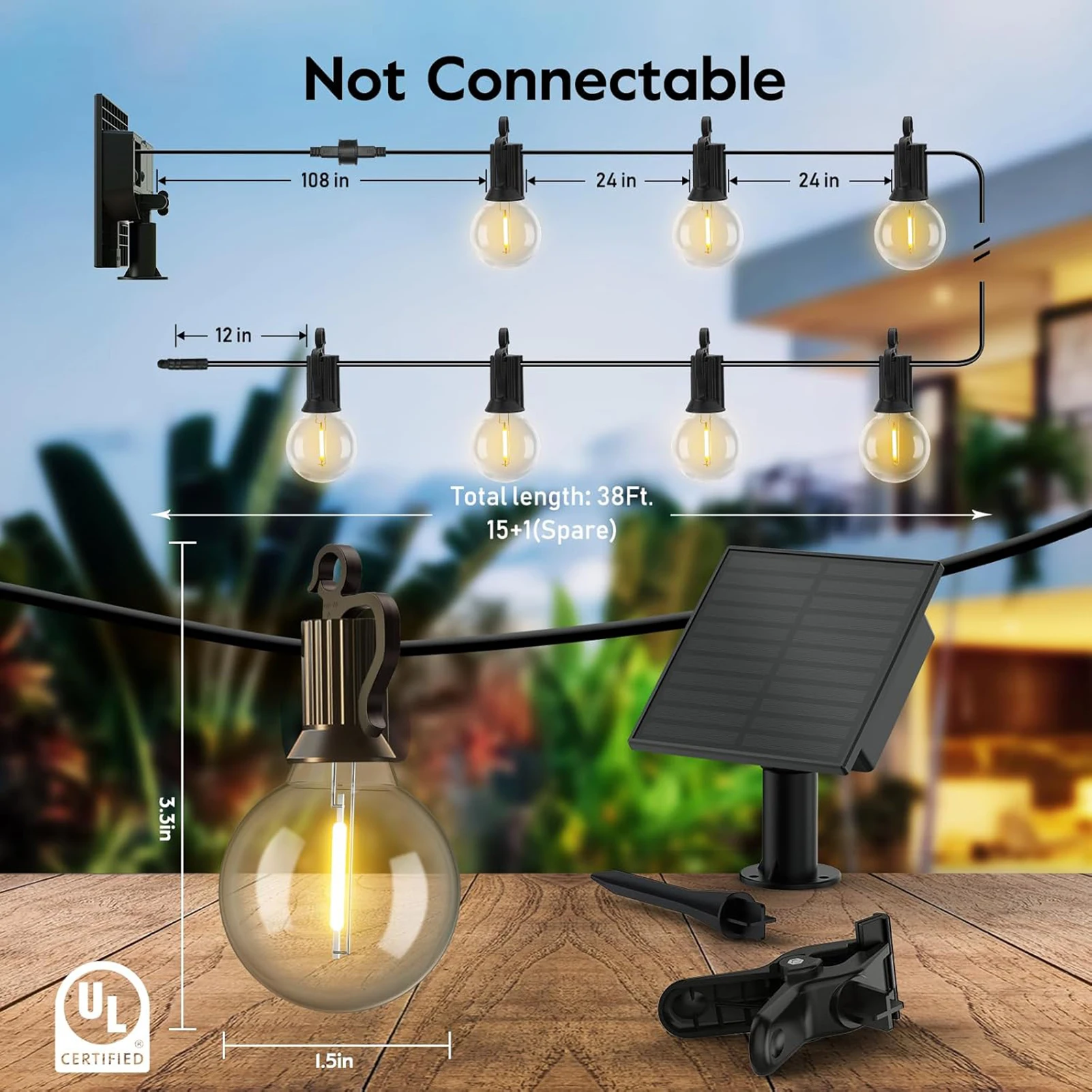 ไฟ LED สำหรับตกแต่งกลางแจ้ง 50/100 ฟุต แบบกันน้ำ สำหรับสวนและลานบ้าน รุ่นเสียบปลั๊ก ให้แสงไฟสร้างบรรยากาศ