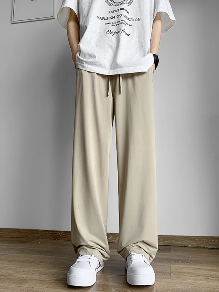Fashion High Waist Casual Pants Men's 2024 Summer Trousers Trendy Male High-End Solid Color Thin Straight Wide Leg Suit Pants