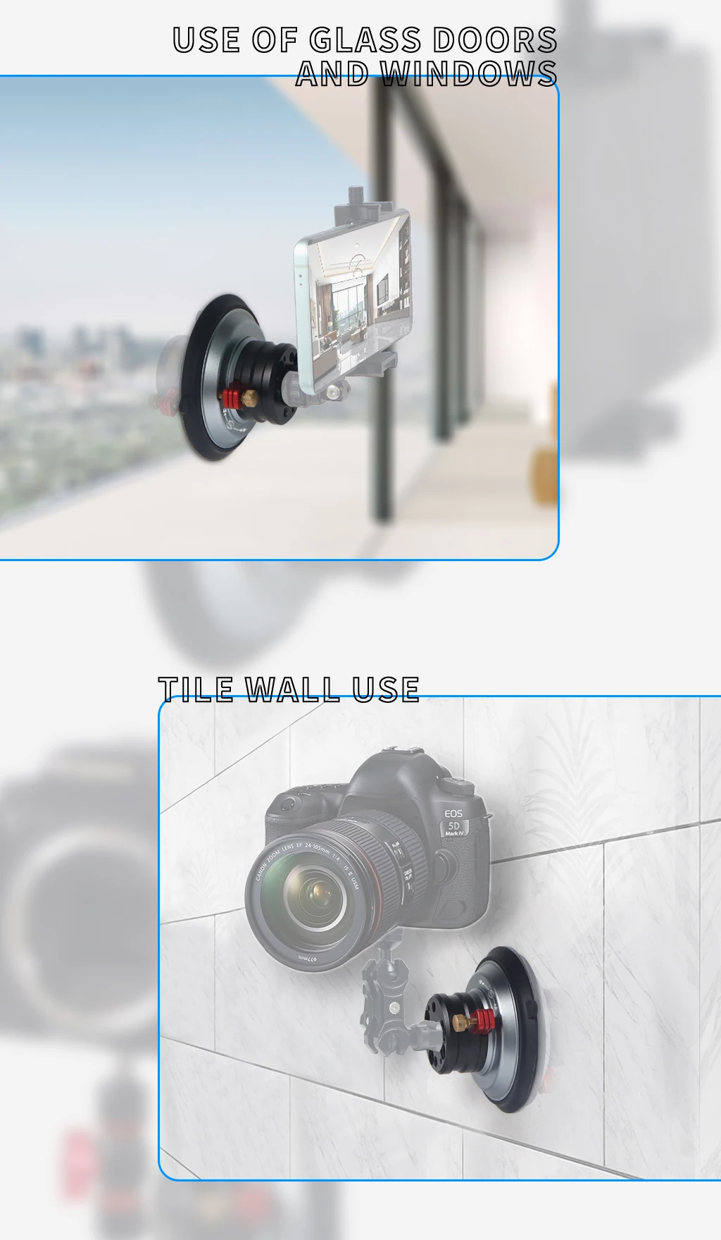 Neue 4-Zoll-Auto-Saugnapf-Montagebasis 1/4 Zoll 3/8 Zoll ARRI Action-Kamera Handpumpe Vakuum-Saugnapf für GoPro Insta360 Heavy-Duty – Detail 7
