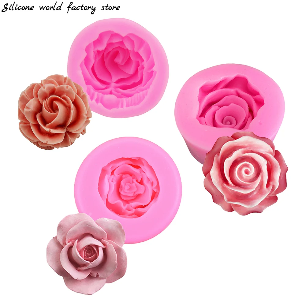 DIY 3D Rose Silicone Cake Mold Flower Fondant Mold Cupcake Candy Chocolate Decoration Baking Tool Clay Plaster Molds