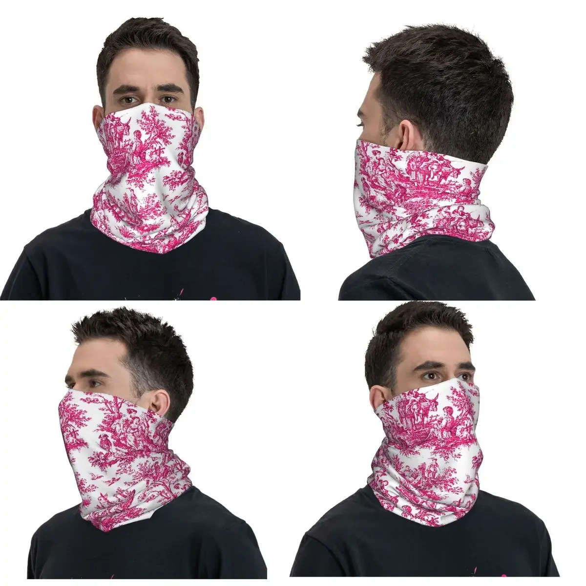 Vintage French Toile De Jouy Motif Bandana Neck Gaiter Printed Mask Scarf Multifunction FaceMask Hiking Fishing For Men Women