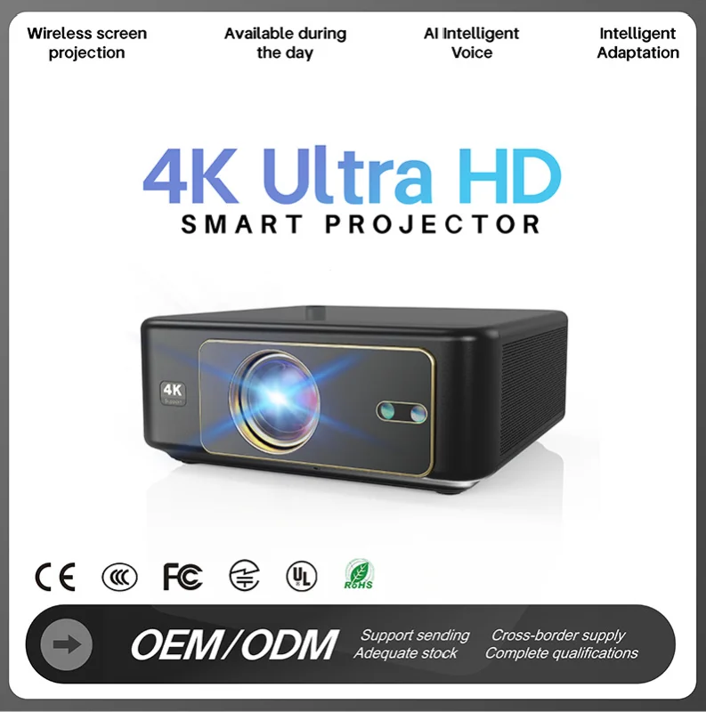 4K Fully Enclosed Optical Machine Projector with LED Lamp Full Sealed Linux System 1000ANSI Lumens WIFI 6 HIFI STEREO