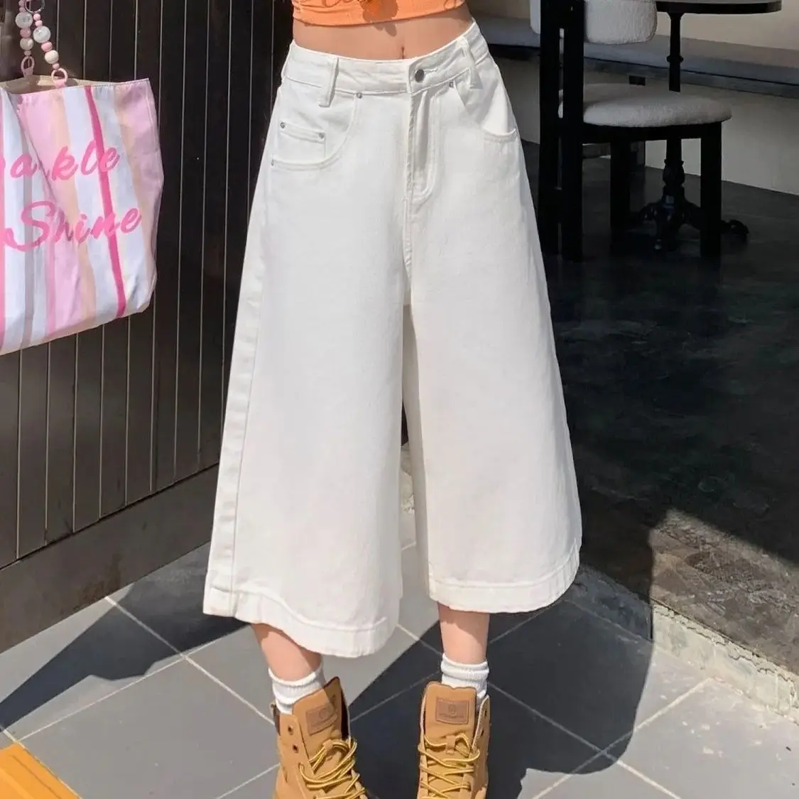 American Orange Wide-leg Capri Jeans Women's Summer 2026 New High-waisted Thin Loose Straight Calf-Length Denim Pants
