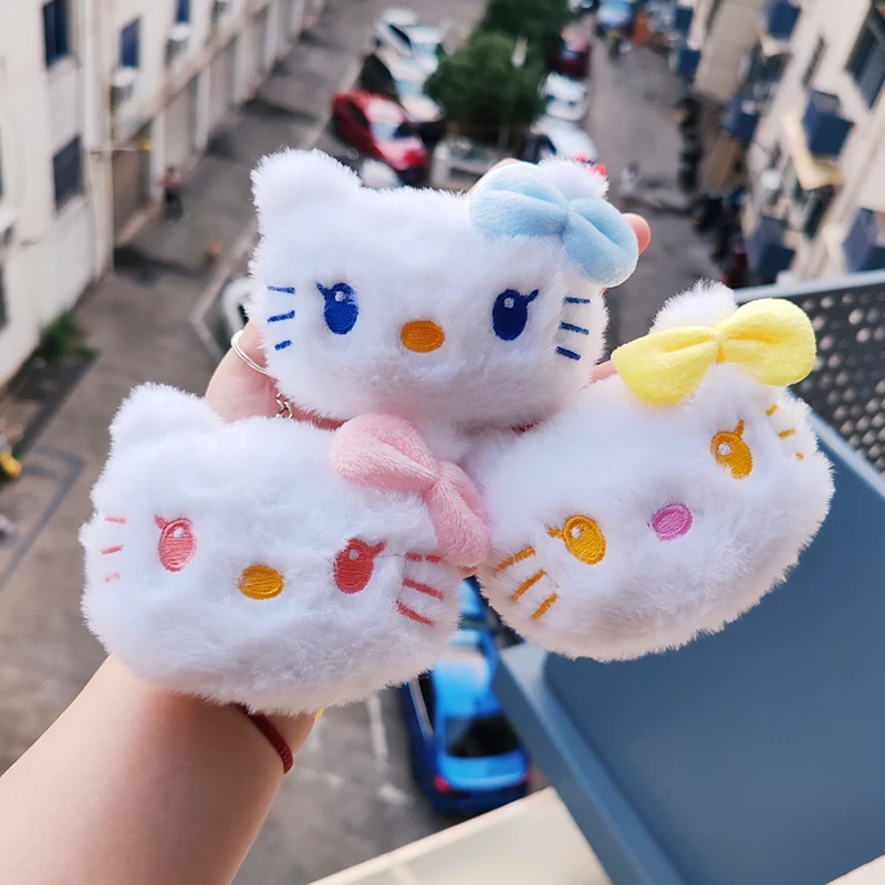 سانريوس مرحبا كيتي سلسلة المفاتيح القطيفة مع رئيس كبير أنيمي محشوة الحيوان قلادة للفتيات حقيبة ملحق Kawaii كيتي القط حلقة رئيسية