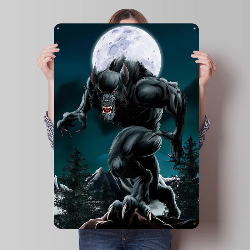 CRY THE WEREWOLF Metal Poster Custom Wall Art Retro Vintage Tinplate Signs for Man Cave Mancave Decoration Gaming Bathroom Decor