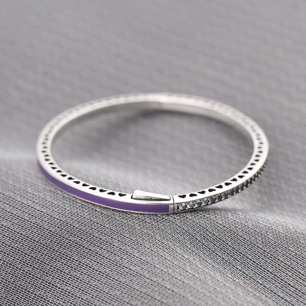 pan Sterling Silver Bracelet Women's 925 Sterling Silver Enamel Love Hollow Out Shining Buckle Bracelet