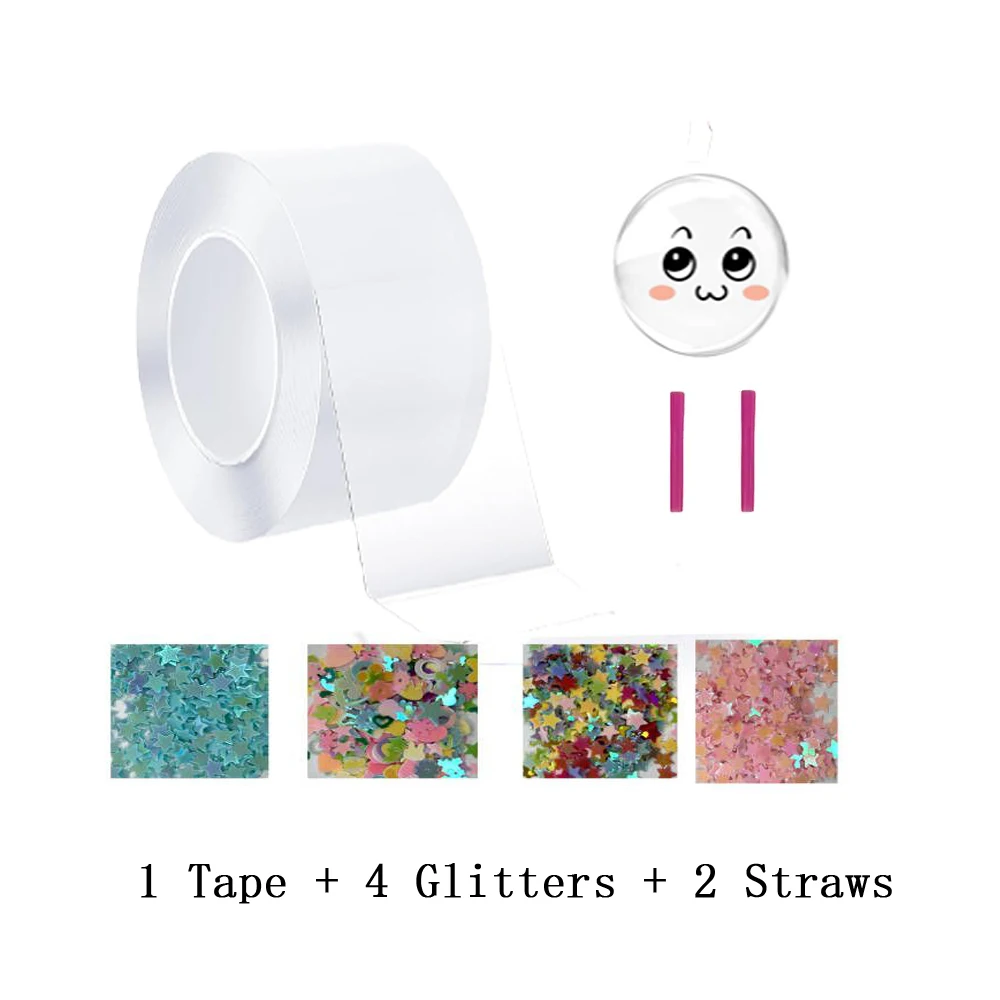 Nano Tape Bubbles Tape Kit Craft DIY Double Sided Tape Fun Toys Ballon Adhesive Tape with Bubble Balloons With 5pcs Straw