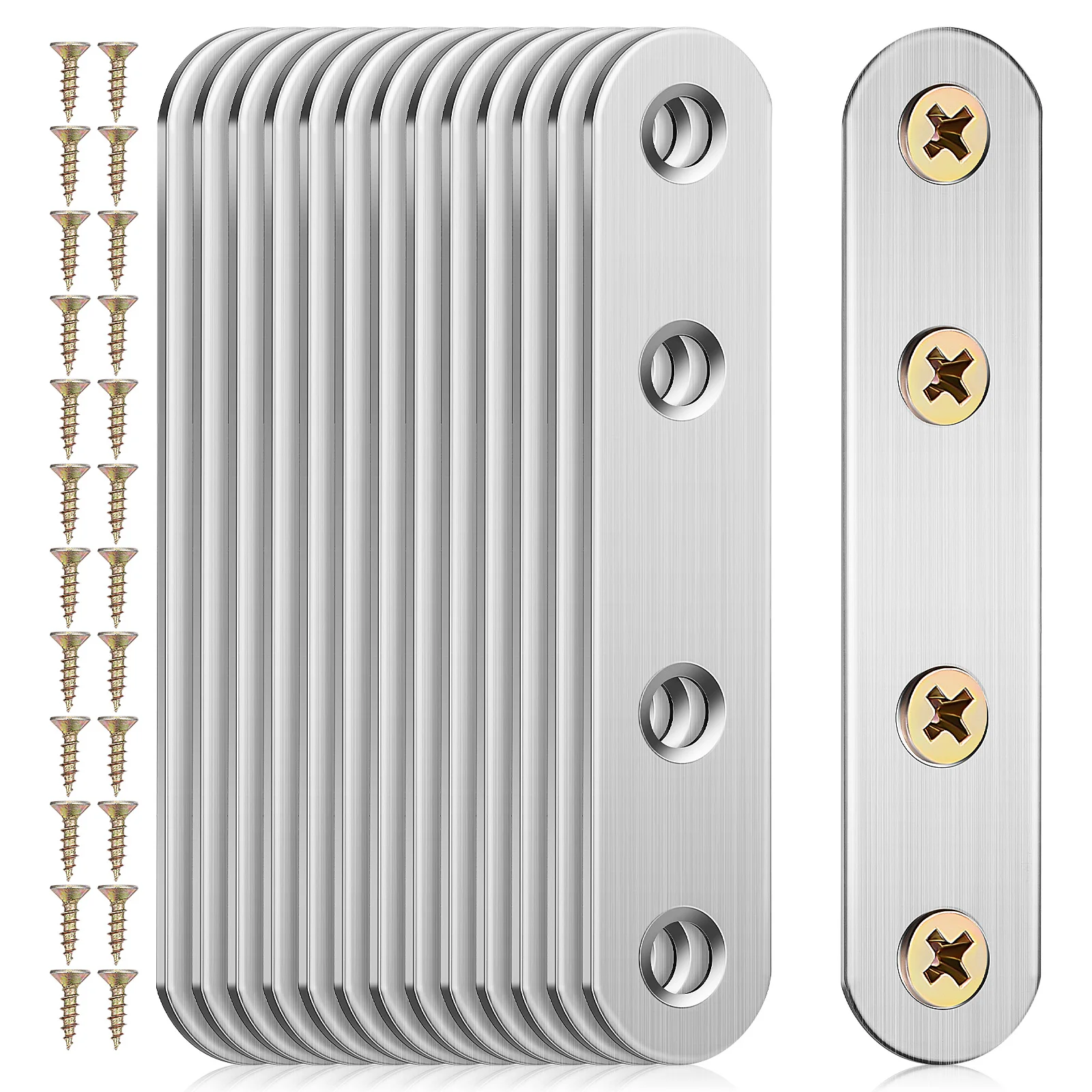 

14 pcs Stainless Steel Corner Brackets 77x16mm Flat Mending Plates Hardware Metal Brackets for Wood Furniture Straight Design