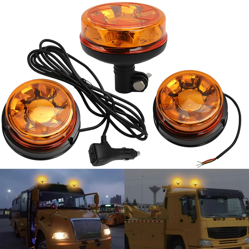 12/24V Car Emergency Strobe Light Set Vehicles Amber Warning Beacon Rotating Light Lamp Flashing Police Multipurpose LED Tractor