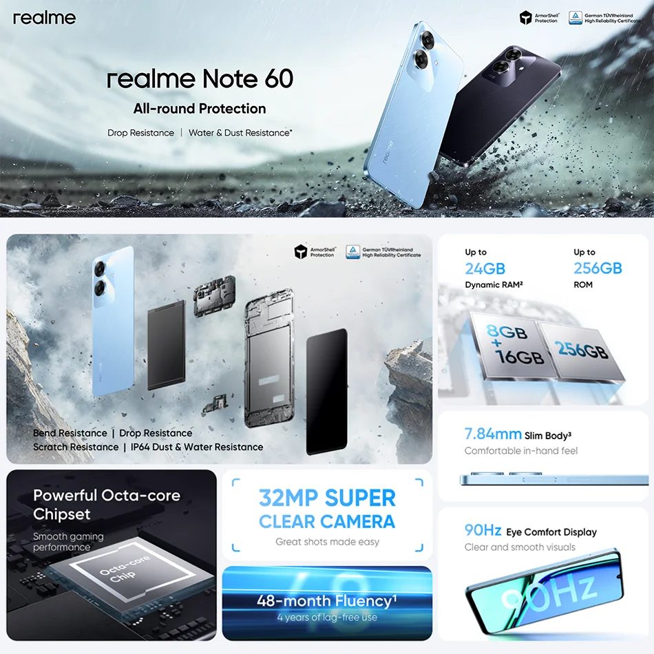 Глобальная версия realme Note 60 Восьмиядерный 6,74-дюймовый