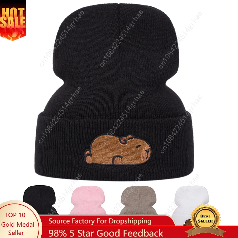 

Cute capybara Capybara embroidered knitted cap, warm woolen cap for autumn and winter outdoor sports events