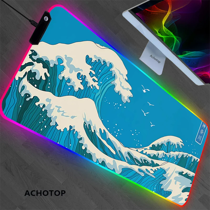 

Large Great Wave RGB Mouse Pad XXL Gaming Mousepad LED Mausepad Gamer Mouse Carpet Big Mouse Mat PC Desk Pad Mat with Backlit