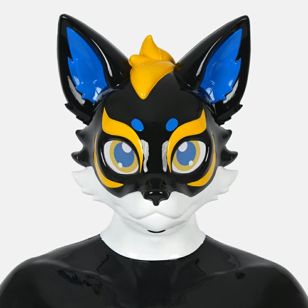 Furrjoi Silicone RAIJIN Mask for Cosplay Costumes Full Head Hood Realistic Carton Masken Colorful Face Wear Cute Headwear