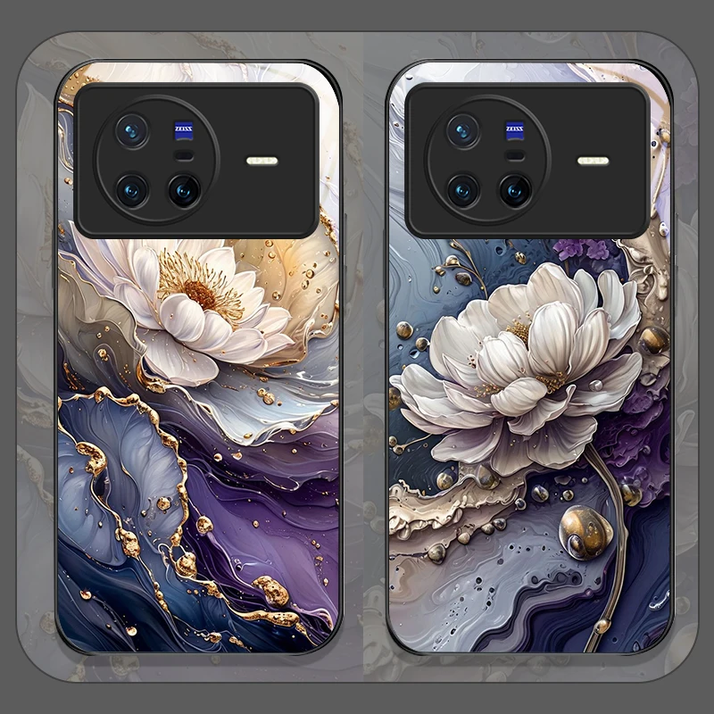 الفاخرة لوتس الرخام الأزهار نمط الزجاج المقسى جراب هاتف ل ممن لهم رينو 13 F 12 11 برو 10 SE البحث X3 لايت X5 A79 A58 5G غطاء #1