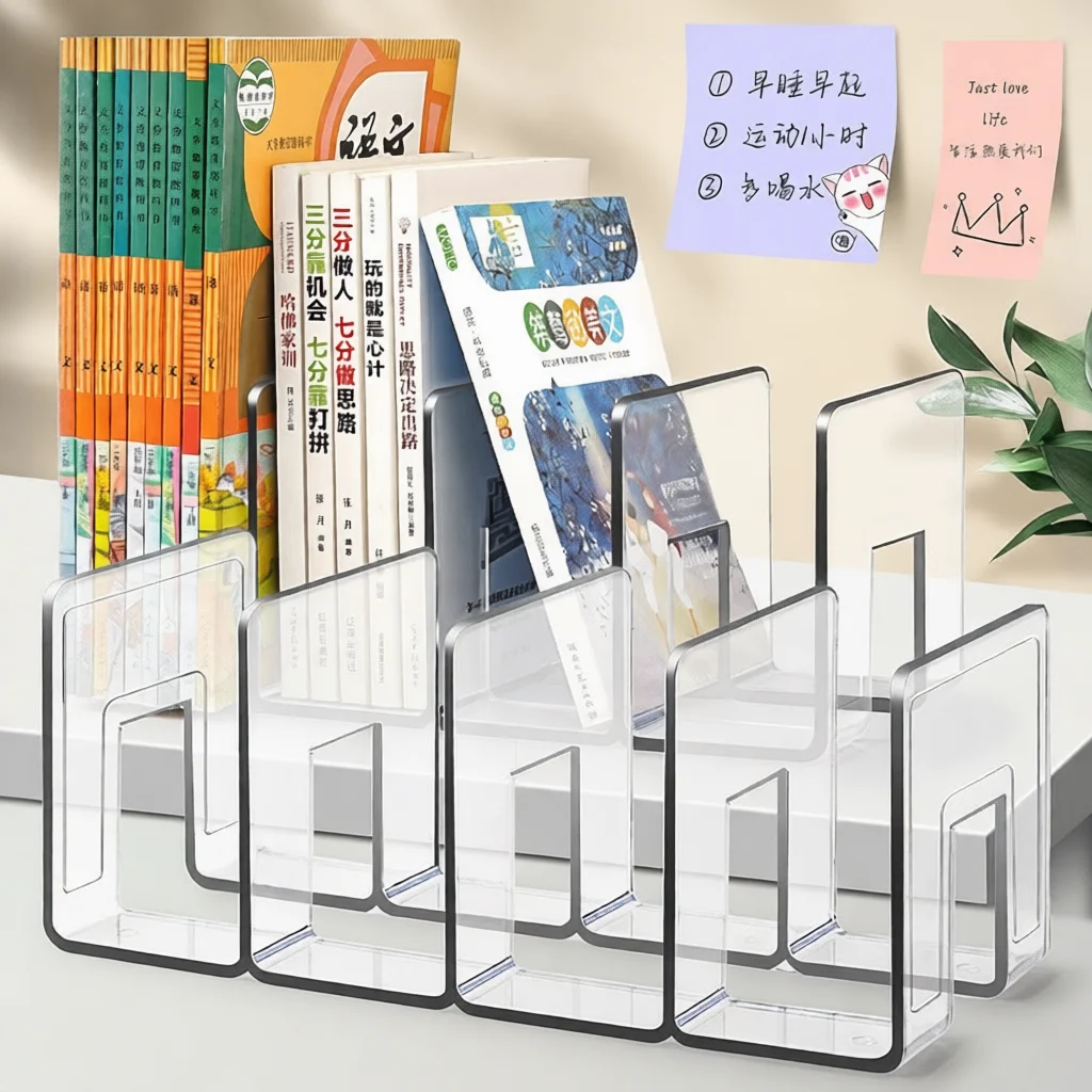 Acrylic File Rack Clear Desktop Organizer Transparent Bookends Stand Storage Shelf For Office Home Desk Book Holder