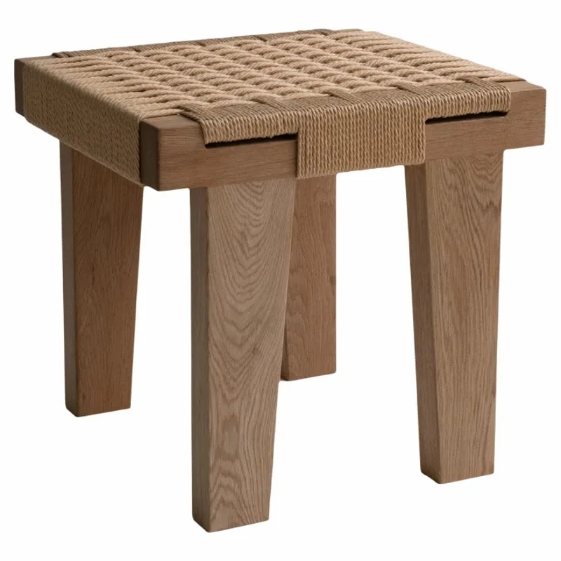 

Square stool, solid wood rattan stool, wabi sandy wind simple coffee stool, medieval shoe changing stool
