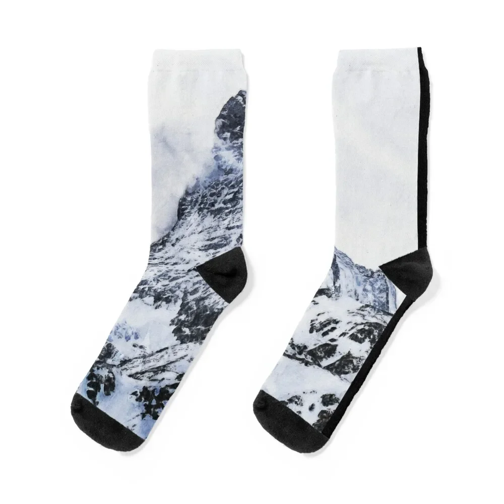 

Monochrome Matterhorn Mountain Switzerland Zermatt, Grayscale European Swiss Alps Mountains, Monochromatic Winter Matterho Socks