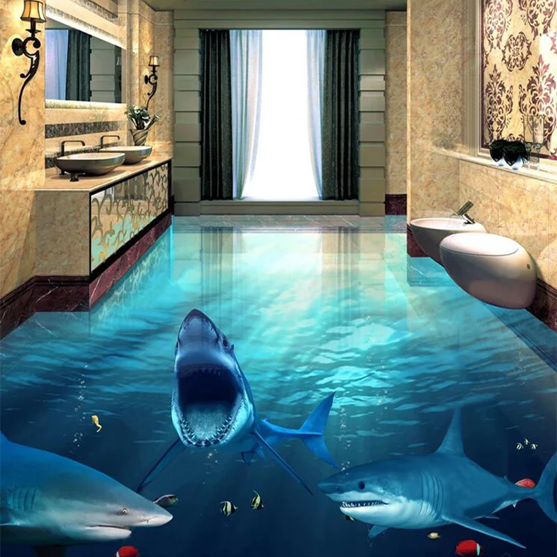 

Custom 3D Floor Wallpaper Modern Cartoon Murals PVC Self-Adhesive Waterproof 3D Tiles Floor Stickers Bathroom Wallpapers