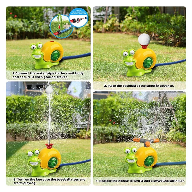 Water Sprinkler Baseball Kids Outdoor Play Toys, 2 In 1 Snail Water Outside Toys With 2 Sprinkler Heads For Boys Girls